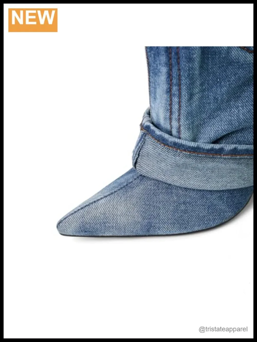 Pointed Toe Stiletto High Heel Ankle Denim Booties Fold Over Jean Boots Women